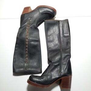 VINTAGE Thom McAn Tall Black Riding Boot Platform Chunky Womens 8.5
